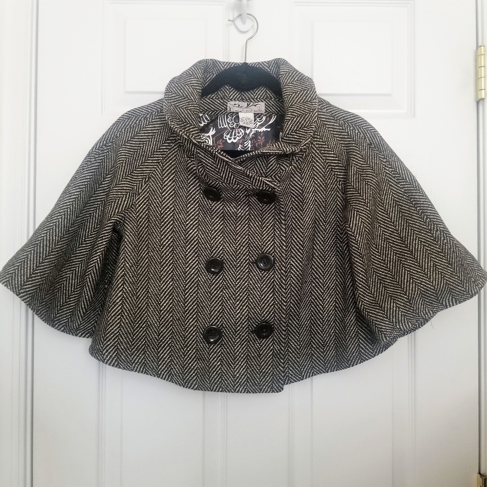 Steve Madden Faux Cape Cropped Herringbone Coat